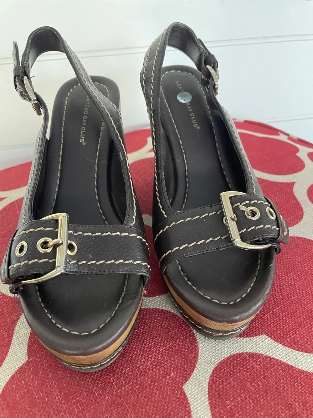 Montego Bay Club Wedge Open-Toe Sandals With Buckles Size 7